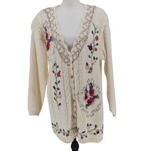 Vintage 90s Hand Knit Floral Cardigan Sweater Plus Size 24 Shenanigans NWT NOS
